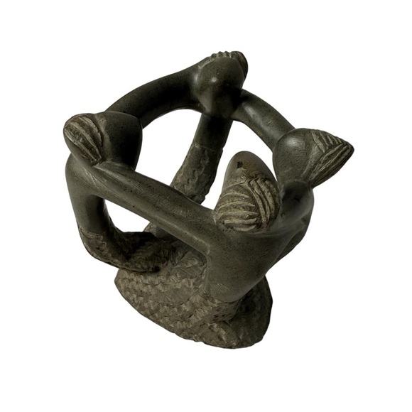 Clay Pottery Circle of Friends Mayan Aztec Candle Holder Grey Decor Family Of 4 - Picture 2 of 10